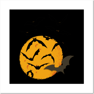 Halloween Moon Bats Posters and Art